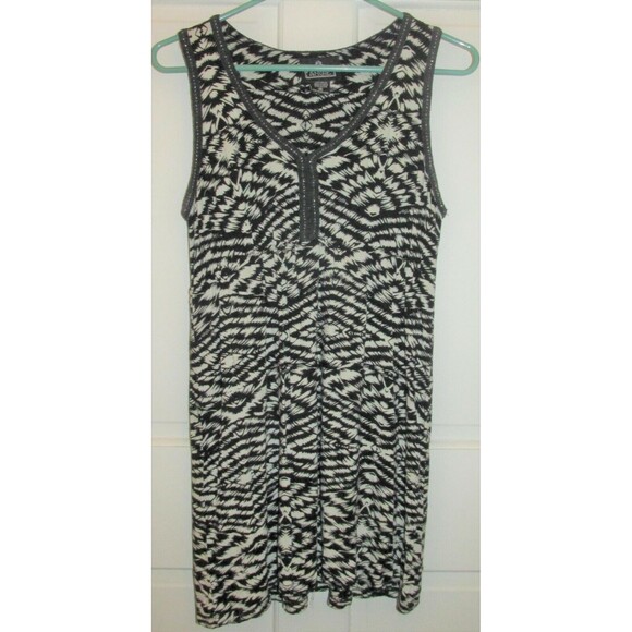 Angie Women's Black & White Abstract Print V-Neck Sleeveless Tunic Top Size M - Picture 1 of 5